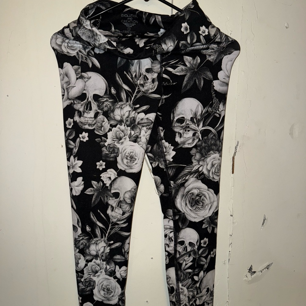 Evolution and Creation Black and White Skull Cropped Pants